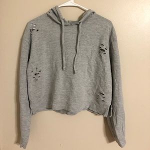 Grey crop top hoodie with holes